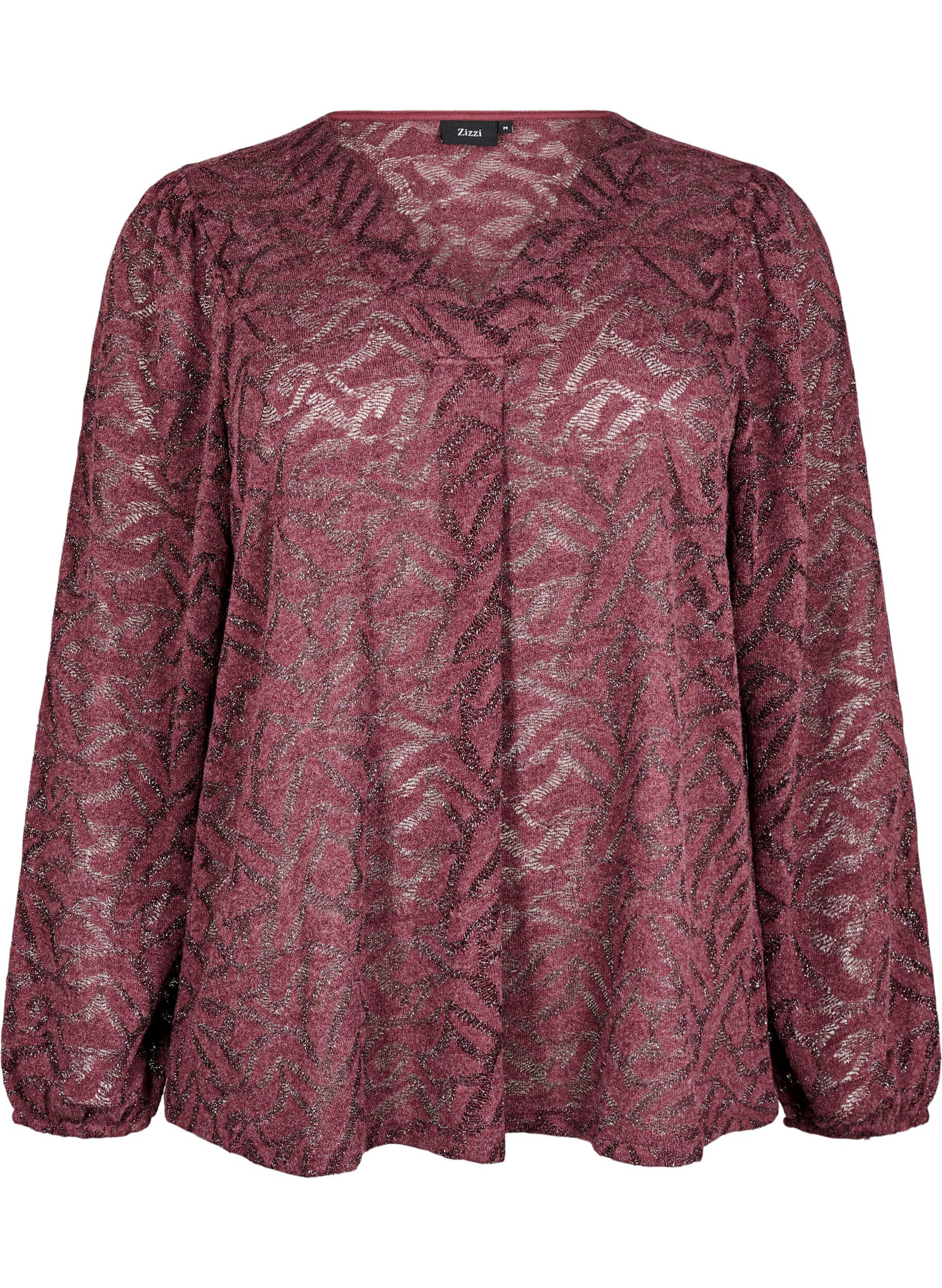 ZizziBlouse met lange mouwen met glitter en patroon, Rood, Packshot image number 0