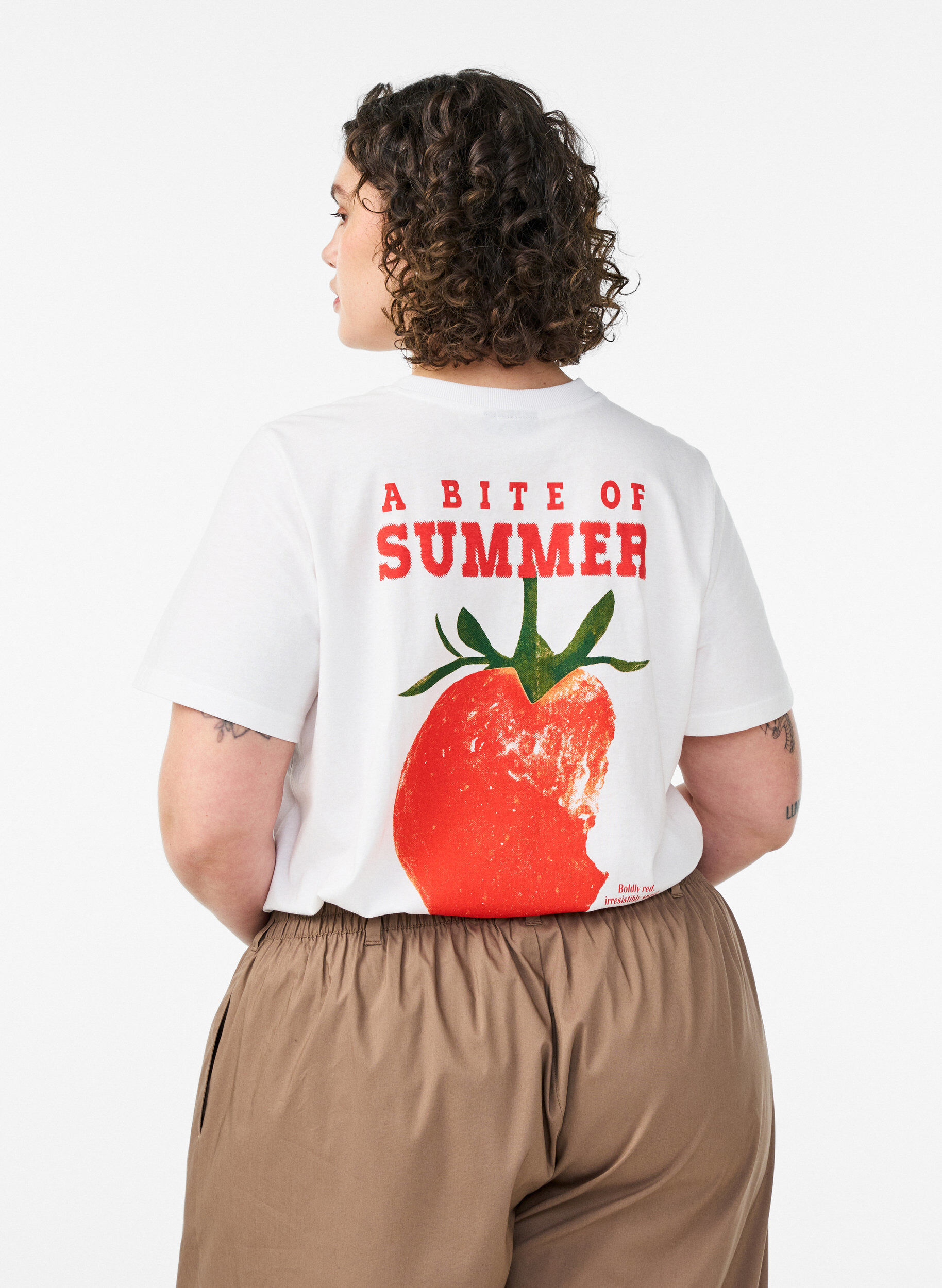Katoenen T-shirt met print, Wit, Model