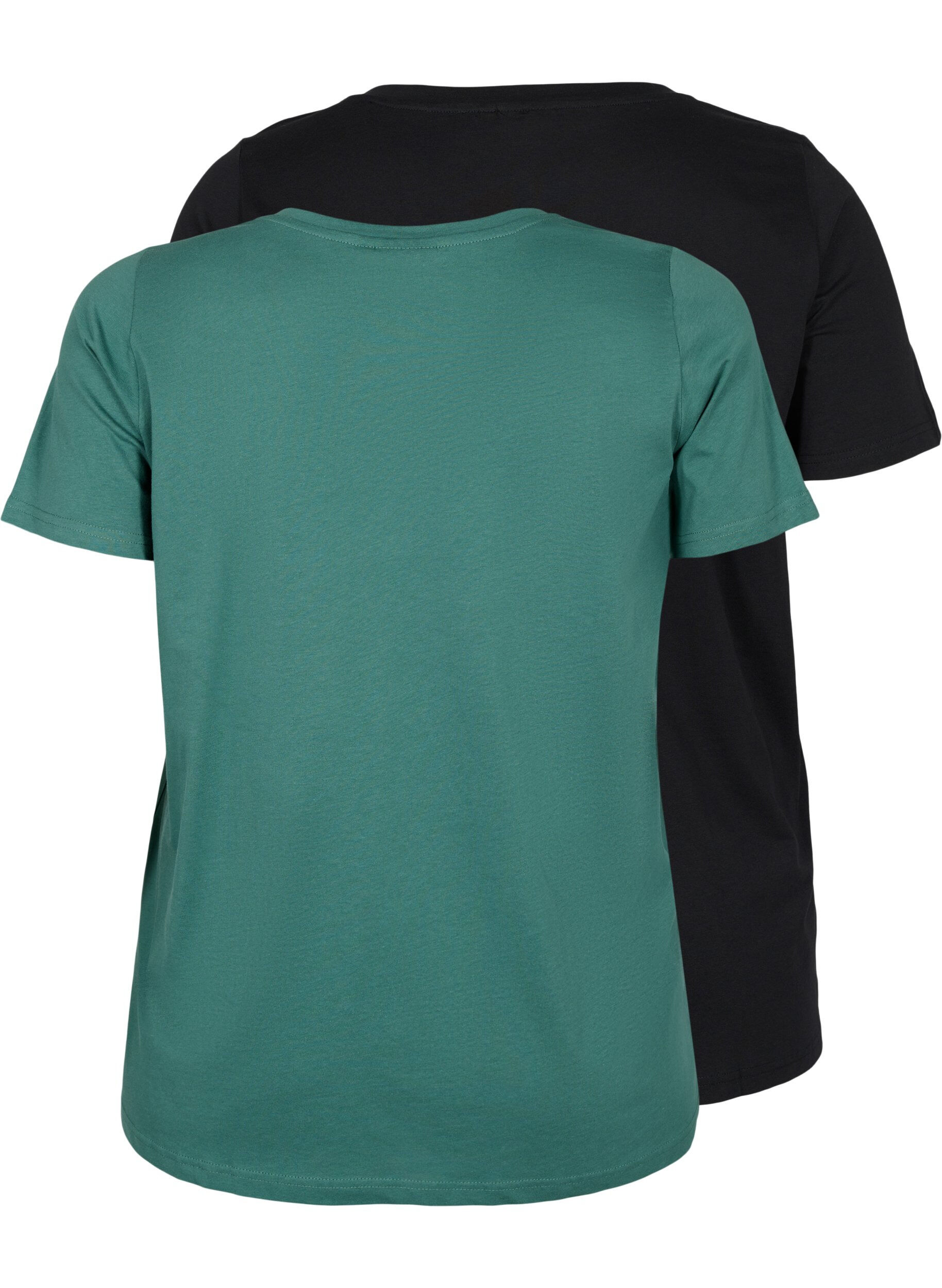 ZizziSet van 2 basic t-shirts in katoen, Mallard Green/Black, Packshot image number 1