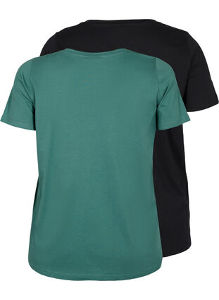 T-shirt basiques 2-pack en coton, Mallard Green/Black, Packshot image number 1