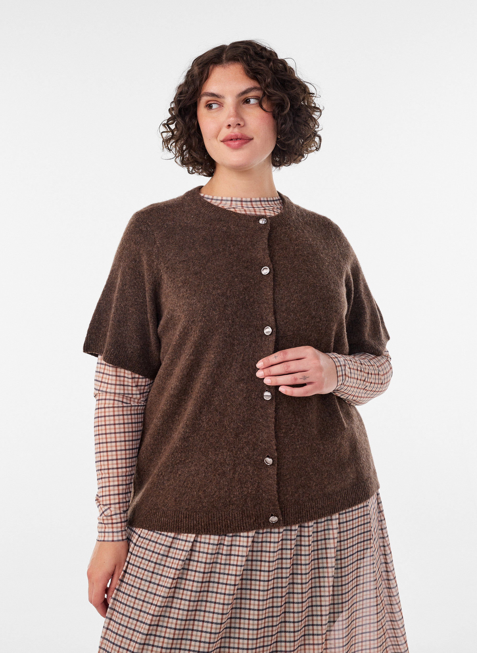ZizziCardigan en maille avec manches courtes, Marron, Model image number 0