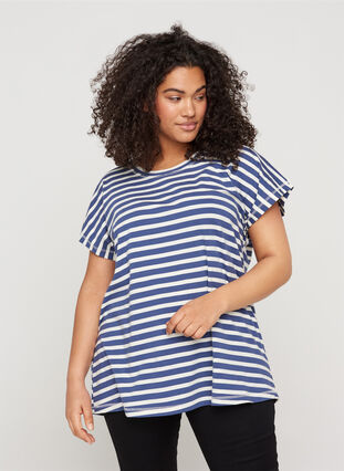 Katoenen t-shirt met strepen, Twilight Blue Stripe, Model image number 0