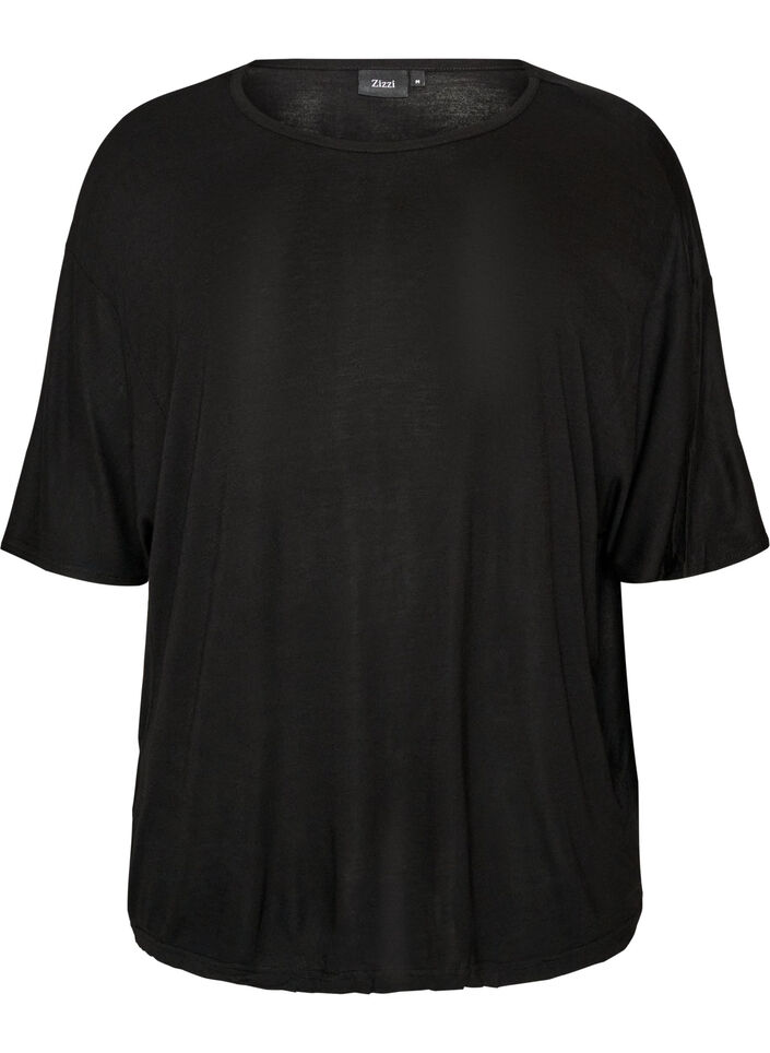 T-shirt ample en jersey de viscose, Noir, Packshot image number 0