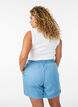 Denim-look shorts met een elastische tailleband en trekkoord, Blauw, Model image number 2