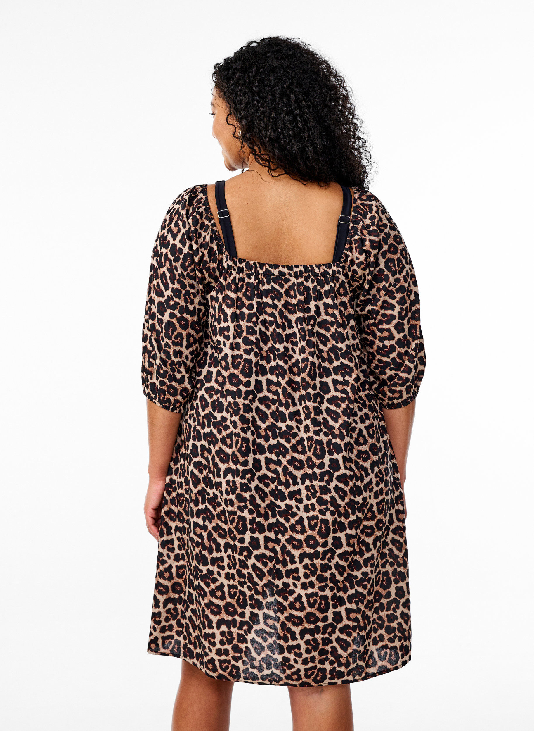 ZizziStrandjurk in viscose met print, Beige, Model image number 2