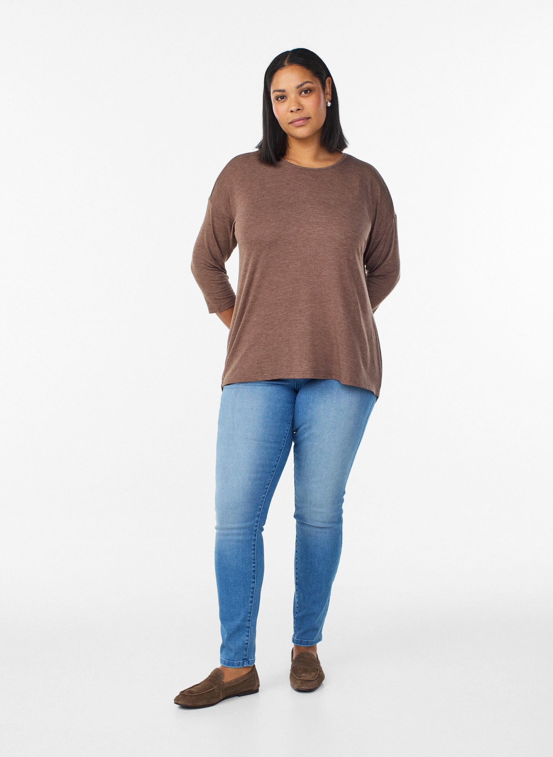ZizziBlouse en jersey avec manches 3/4, Marron, Model image number 1