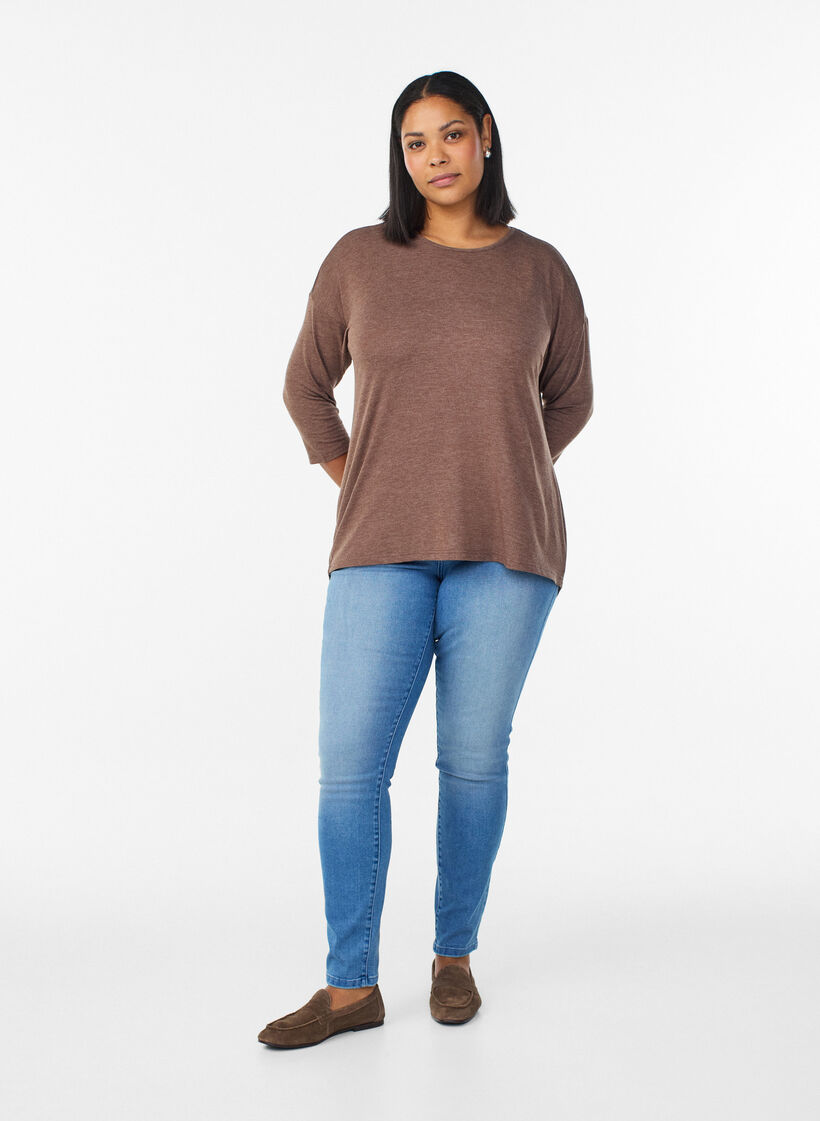 Blouse en jersey avec manches 3/4, Marron, Model image number 1