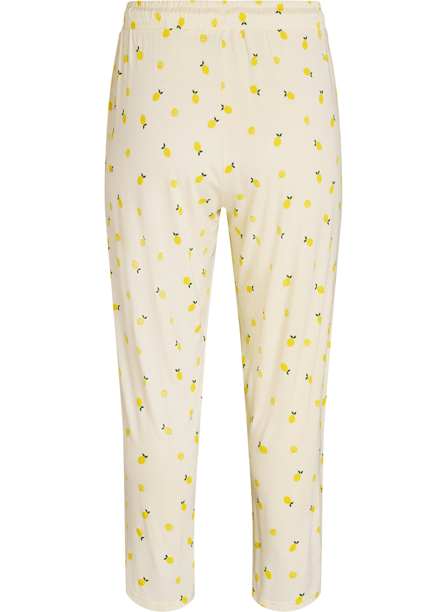 ZizziPyjamabroek in zachte jersey met hoge taille en fruitprint, Geel, Packshot image number 1
