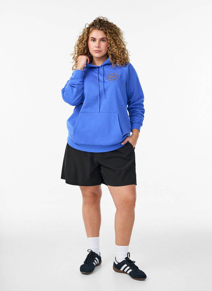 Hoodie met geborduurd frontmotief, Blauw, Model image number 1