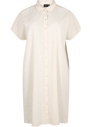 Lang shirt van katoenmix met linnen, Sandshell, Packshot image number 0