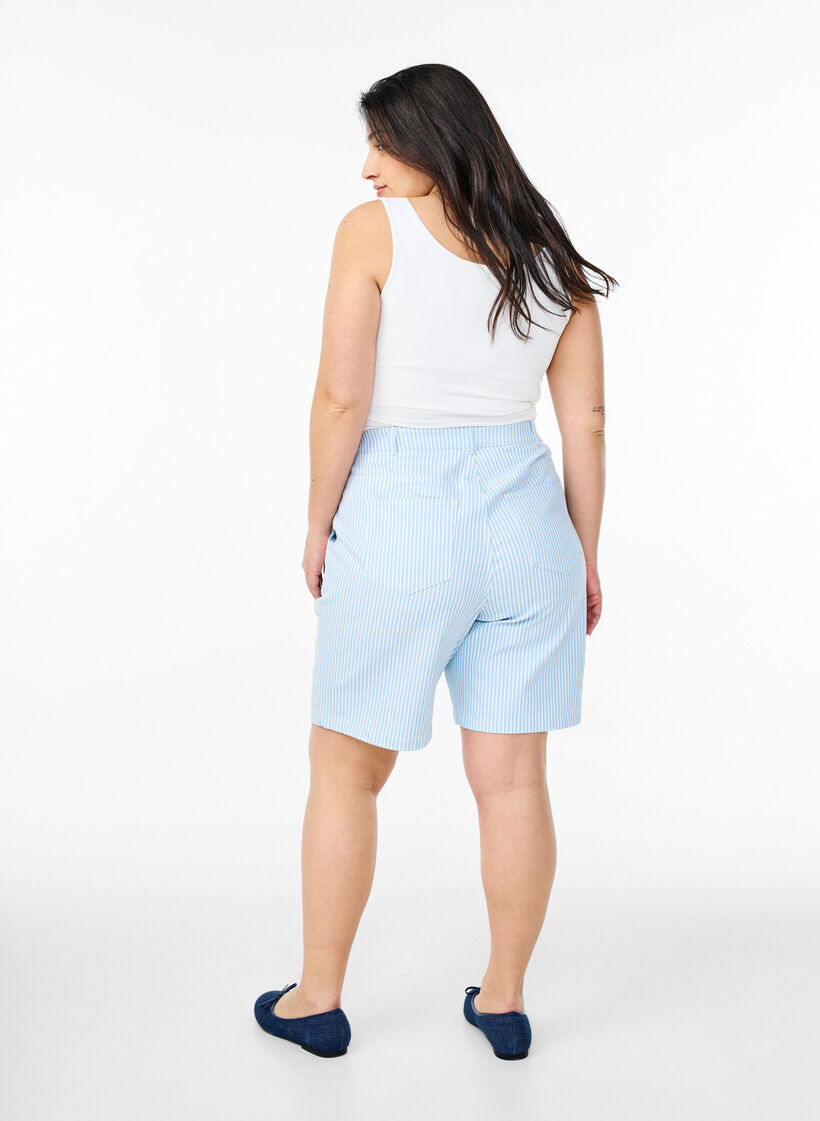 Gestreepte bermudashorts met hoge taille, Blauw, Model image number 2