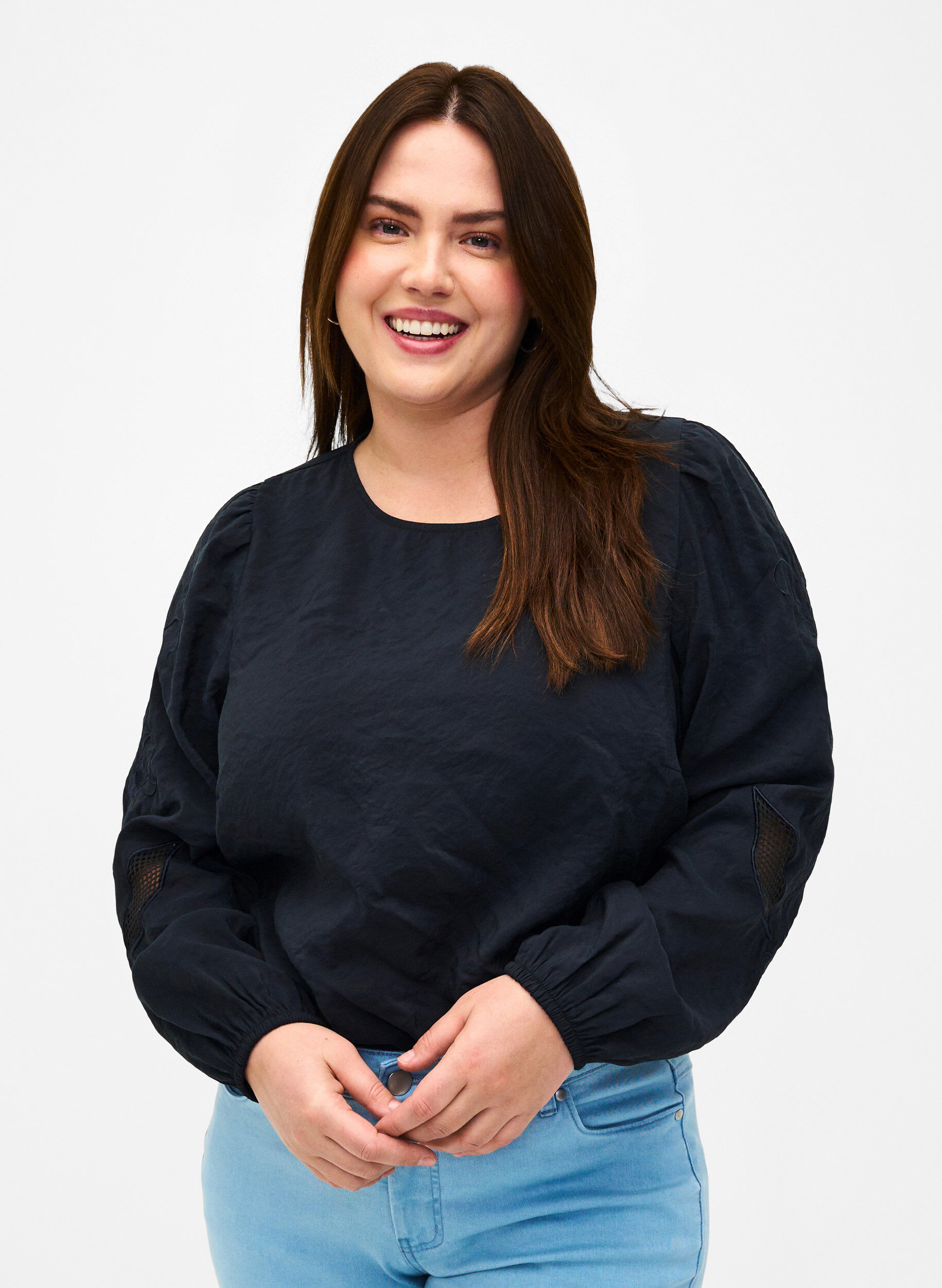 ZizziBlouse van Tencel&trade; Modal met geborduurde details, Black, Model image number 0