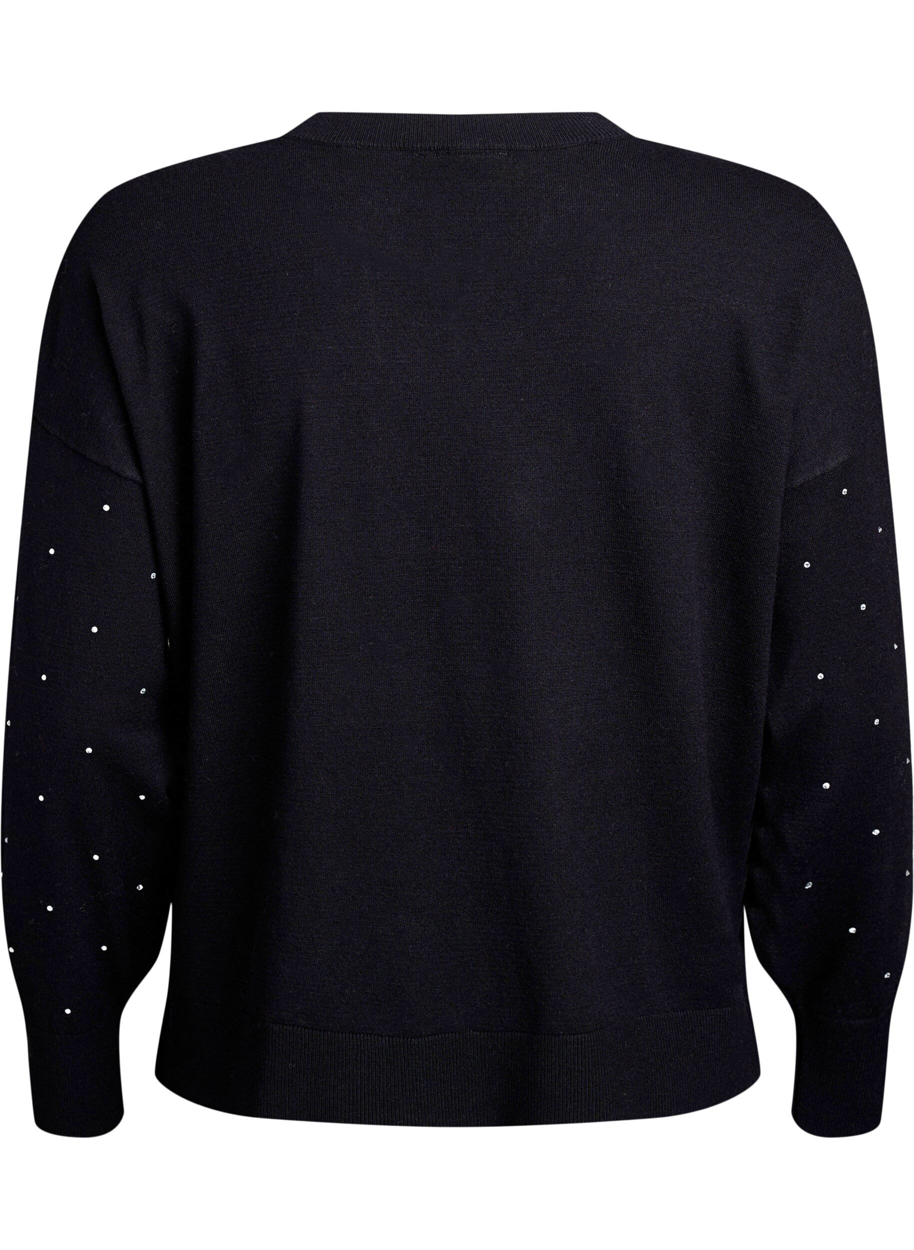 Zizzi Blouse en maille l&acirc;che avec strass, Noir, Packshot image number 1