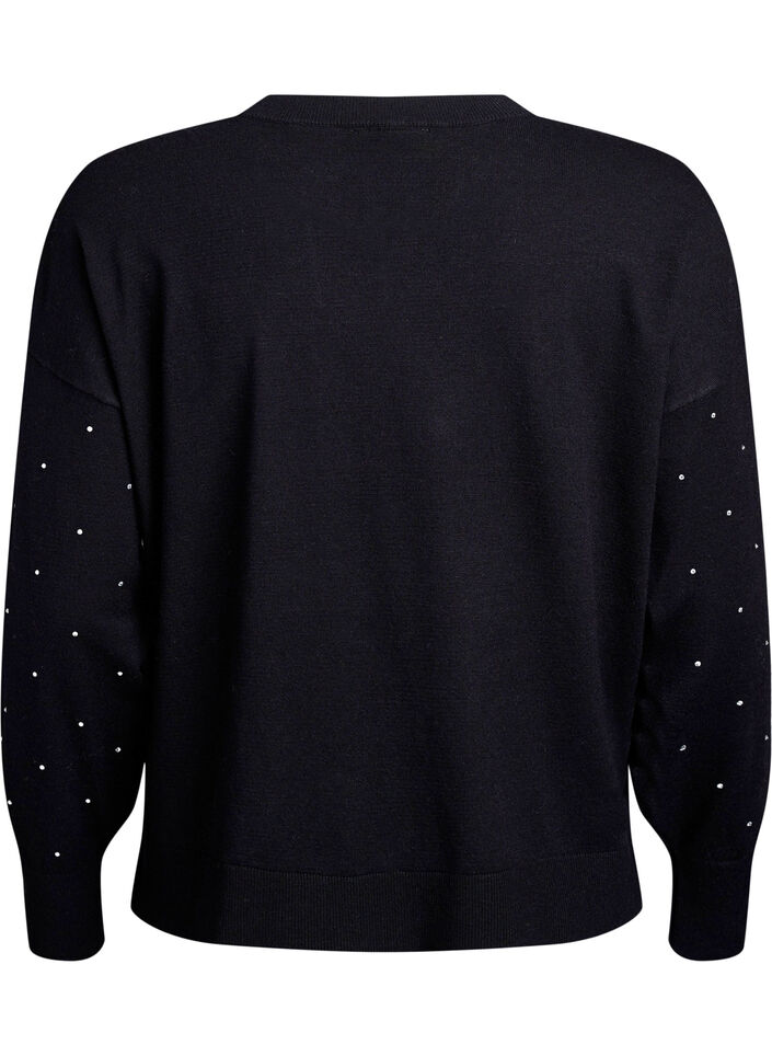 Blouse en maille lâche avec strass, Noir, Packshot image number 1