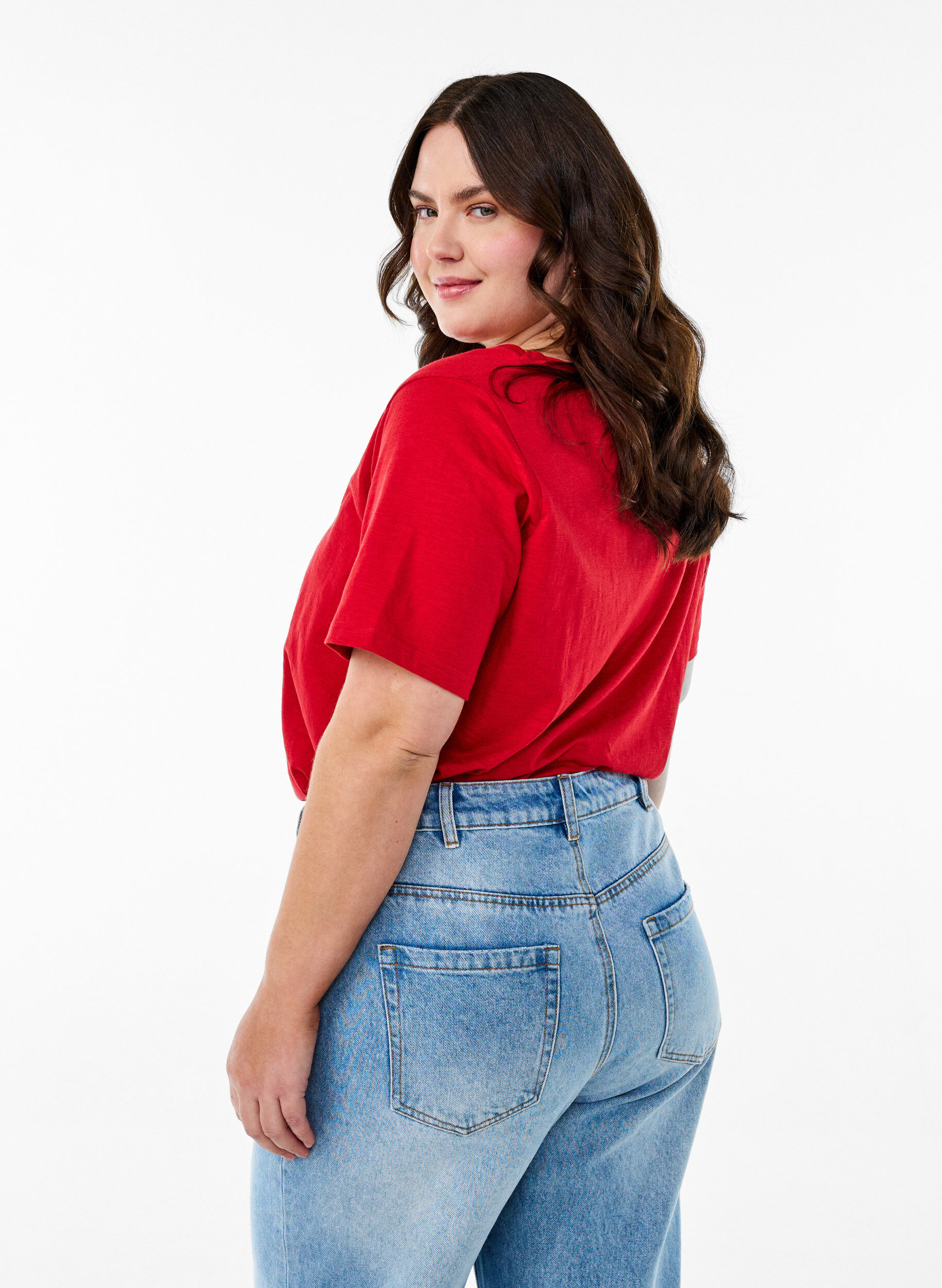ZizziBasic t-shirt met korte mouwen en V-hals, Rood, Model image number 2