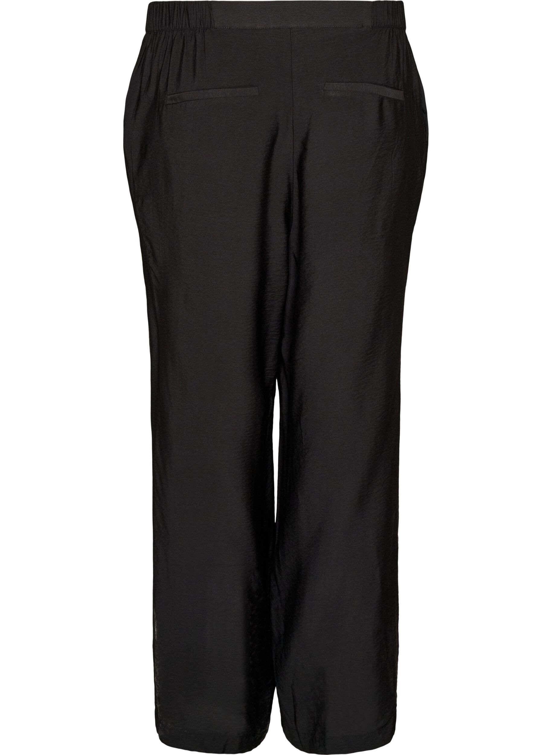 ZizziPantalon en viscose avec taille &eacute;lastiqu&eacute;e et jambes droites, Noir, Packshot image number 1