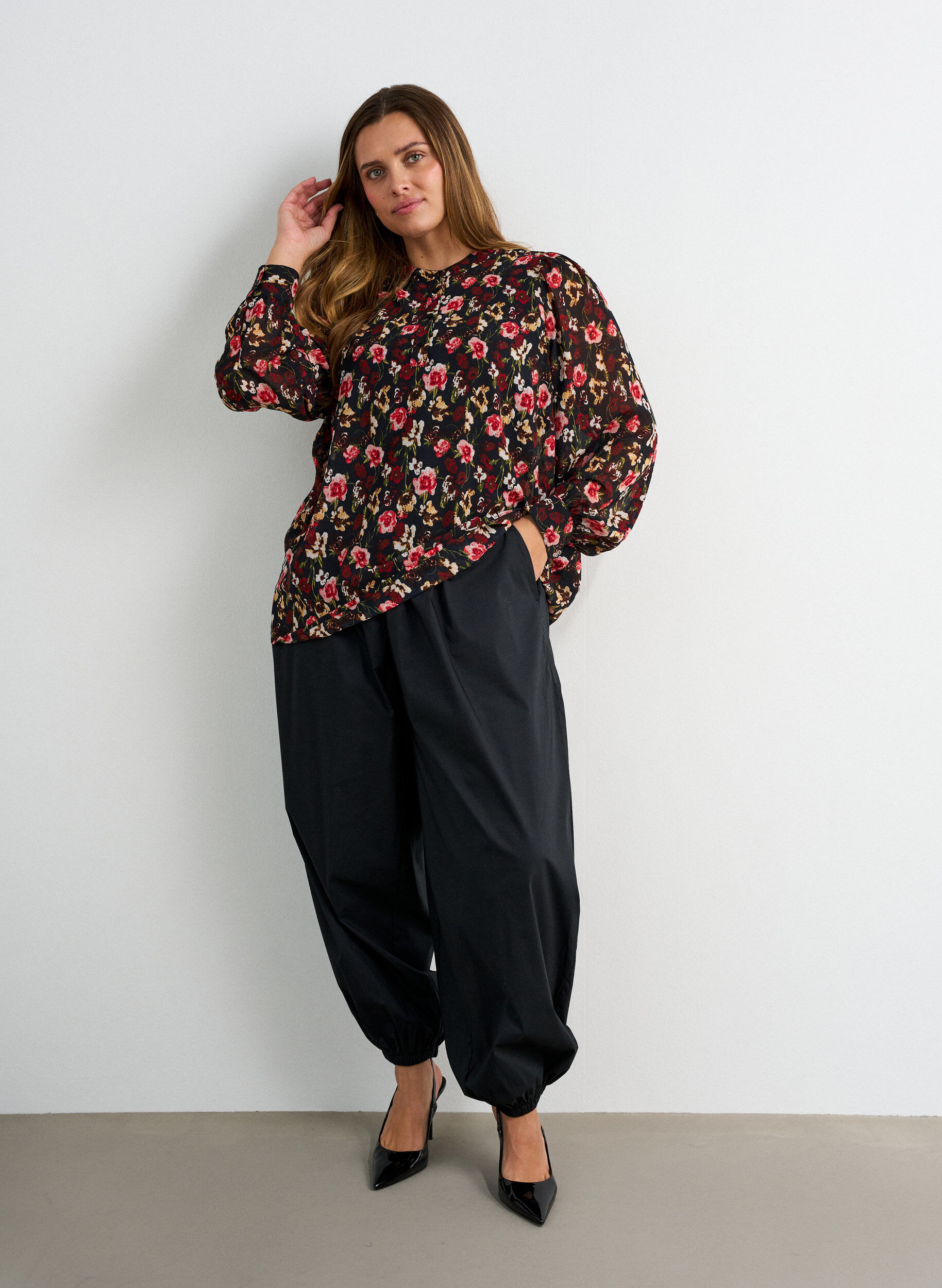 ZizziBlouse met all-overprint en korte knoopsluiting, Roze, Model image number 1