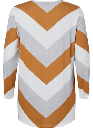 Gedessineerde blouse met lange mouwen, Beige Zig Zag, Packshot image number 1