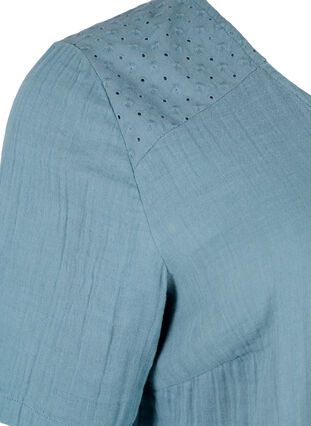 Katoenen blouse met borduursel en korte mouwen, Smoke Blue, Packshot image number 3