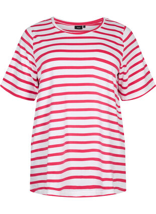 Gestreept T-shirt van biologisch katoen, Bright Rose Stripes, Packshot image number 0