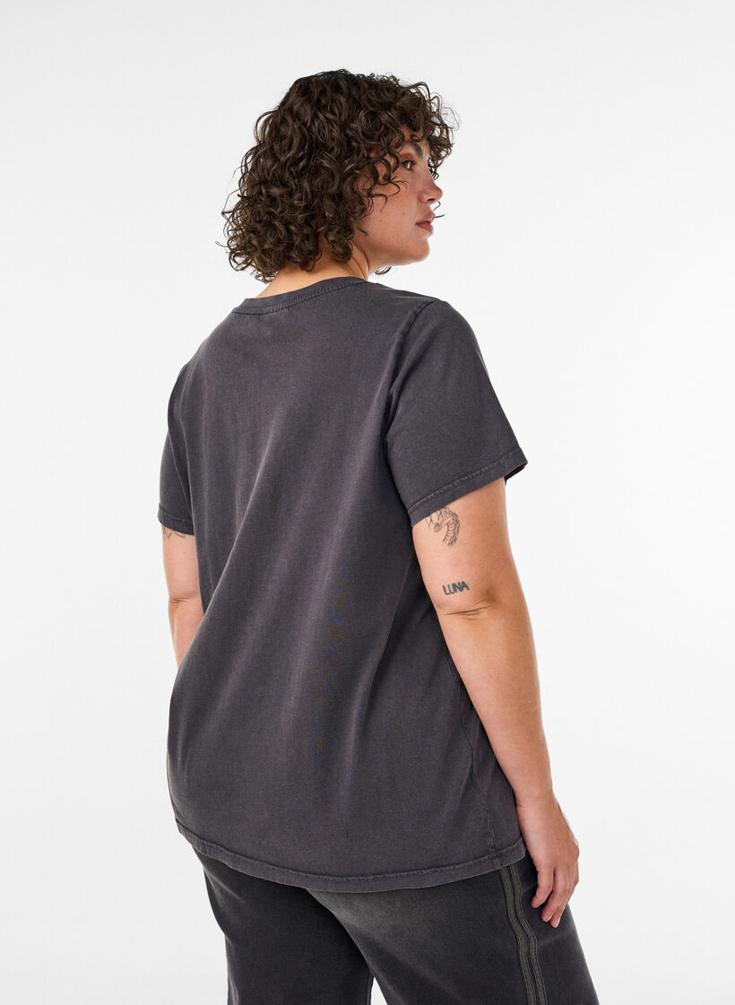 T-shirt en coton bio avec imprim&eacute;, Noir, Model image number 2