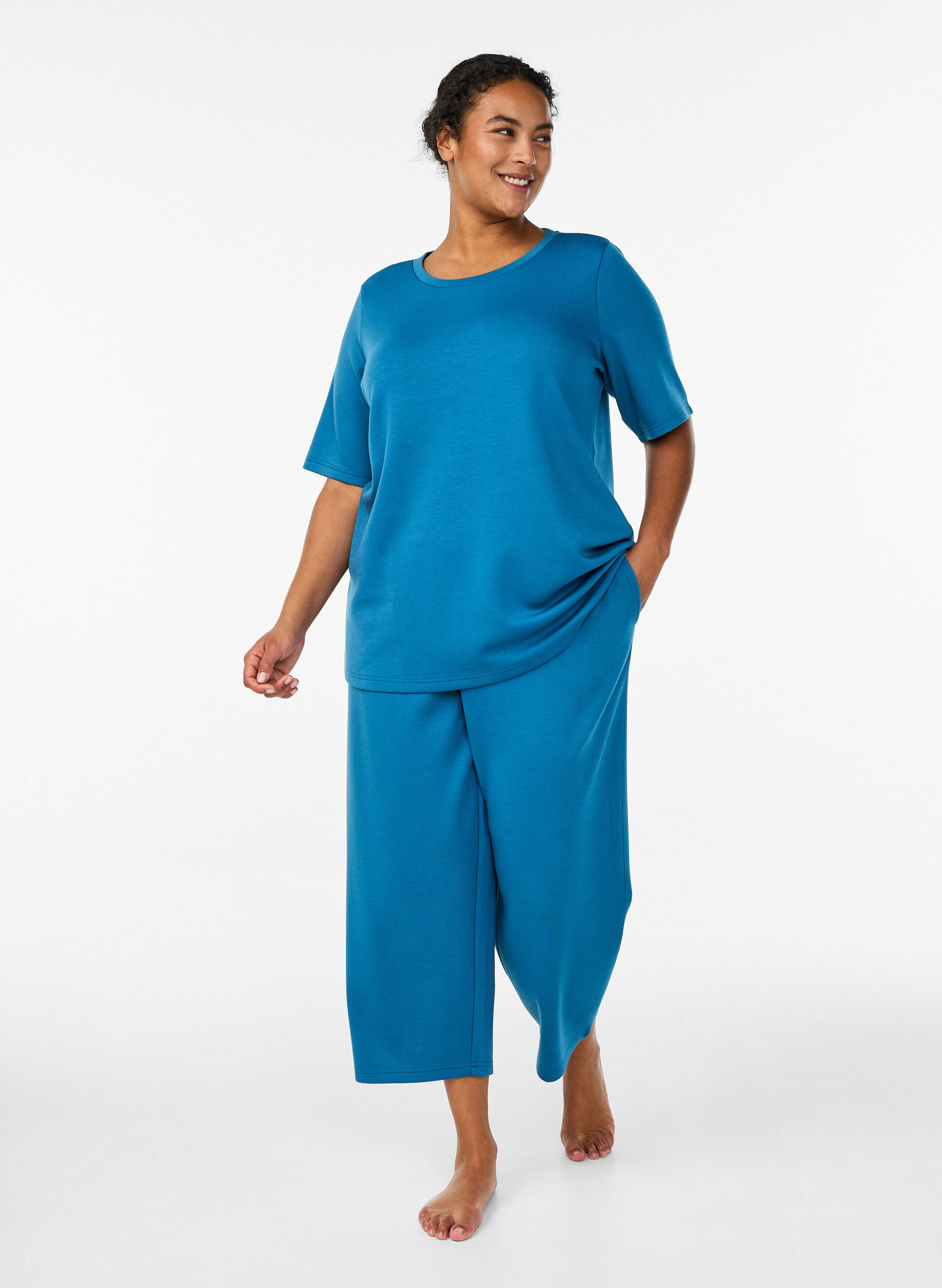 7/8 modal mix broek met zakken, Blauw, Model