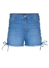 Korte spijkerbroek met veter details, Blue Denim, Packshot