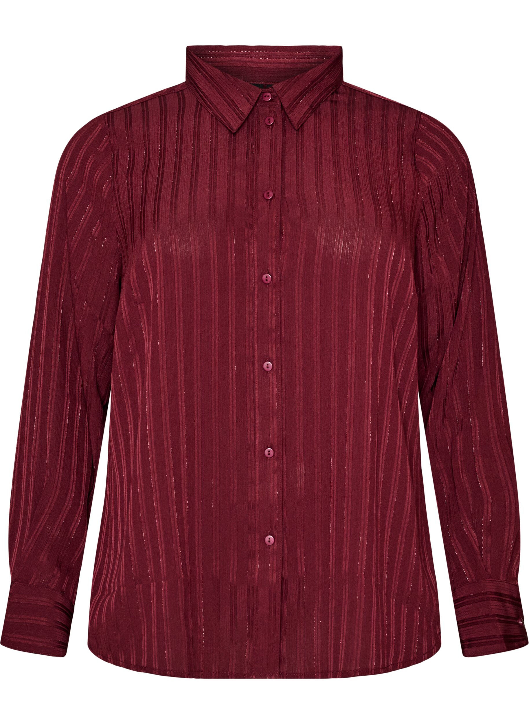ZizziChemise &agrave; rayures textur&eacute;es et fils paillet&eacute;s, Bordeaux, Packshot image number 0
