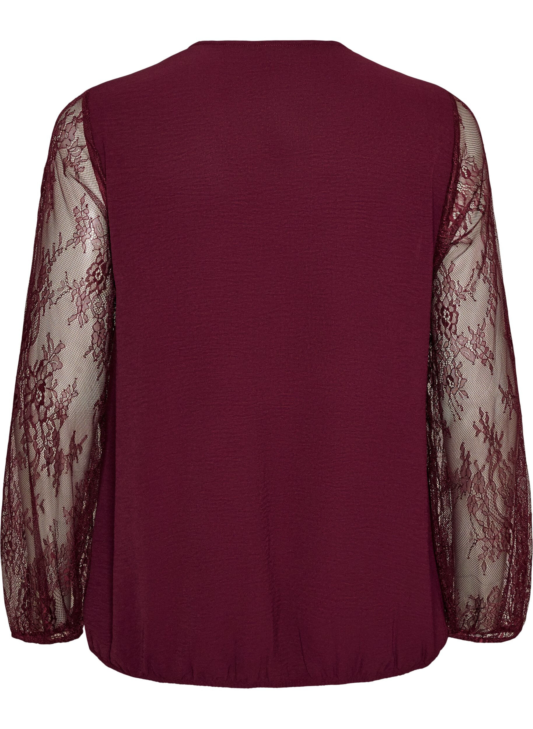 ZizziBlouse avec manches en dentelle et coupe ballon, Bordeaux, Packshot image number 1