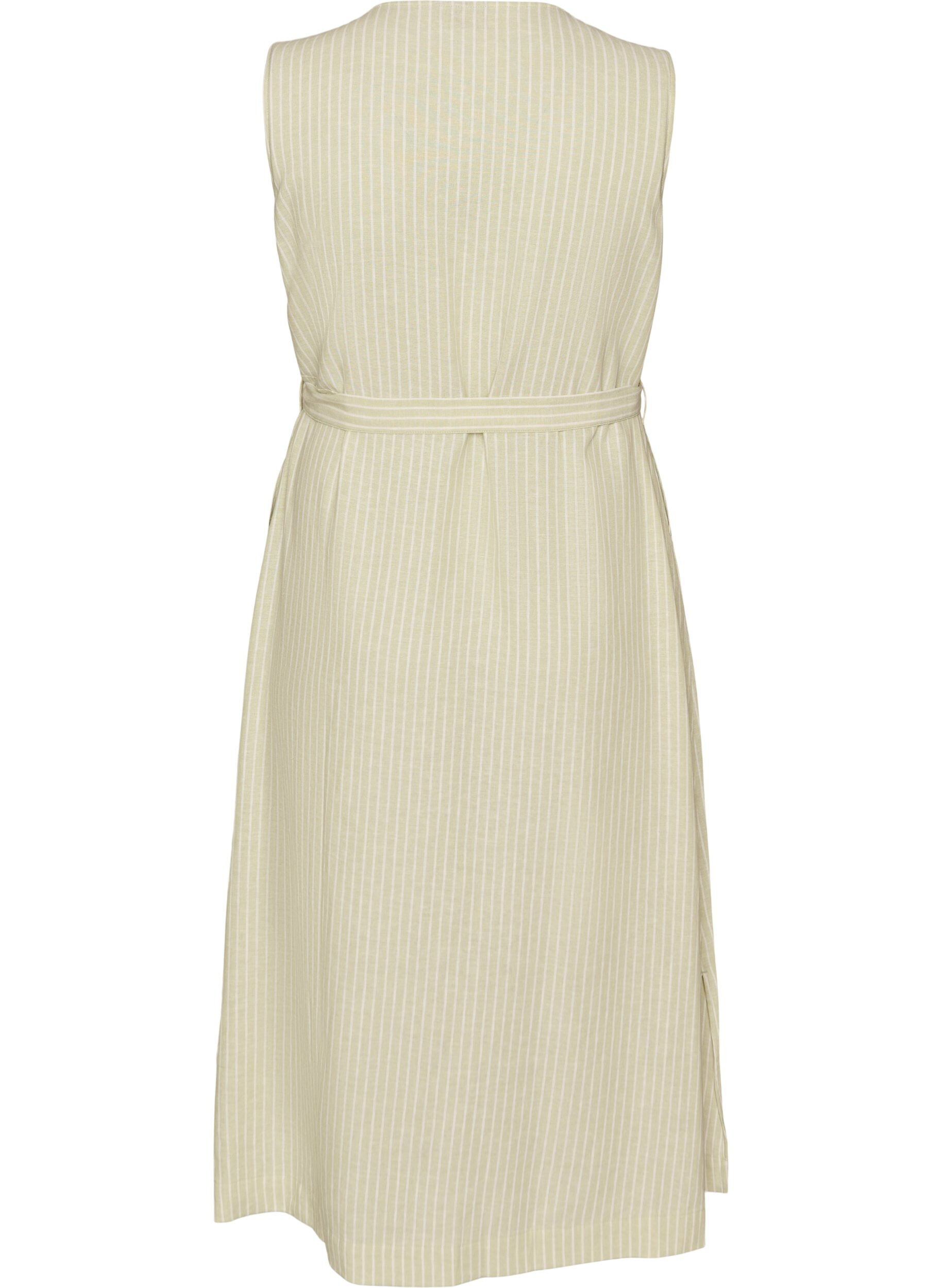 ZizziRobe midi sans manches &agrave; rayures en lin et viscose, Vert clair, Packshot image number 1