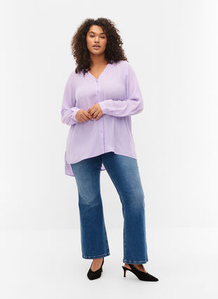 Chemise à manches longues avec col en V, Purple Rose, Model image number 2