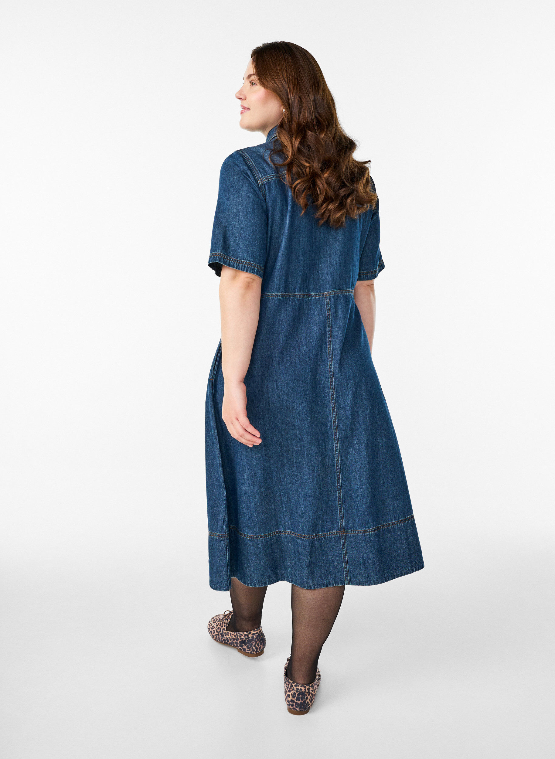 ZizziOverhemdjurk van denim met korte mouwen, Blauw, Model image number 1