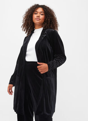 Lange blazer in velours, Black, Model image number 0