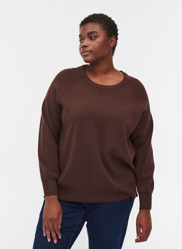 Pull tricotée avec encolure arrondie, Coffee Bean, Model image number 0
