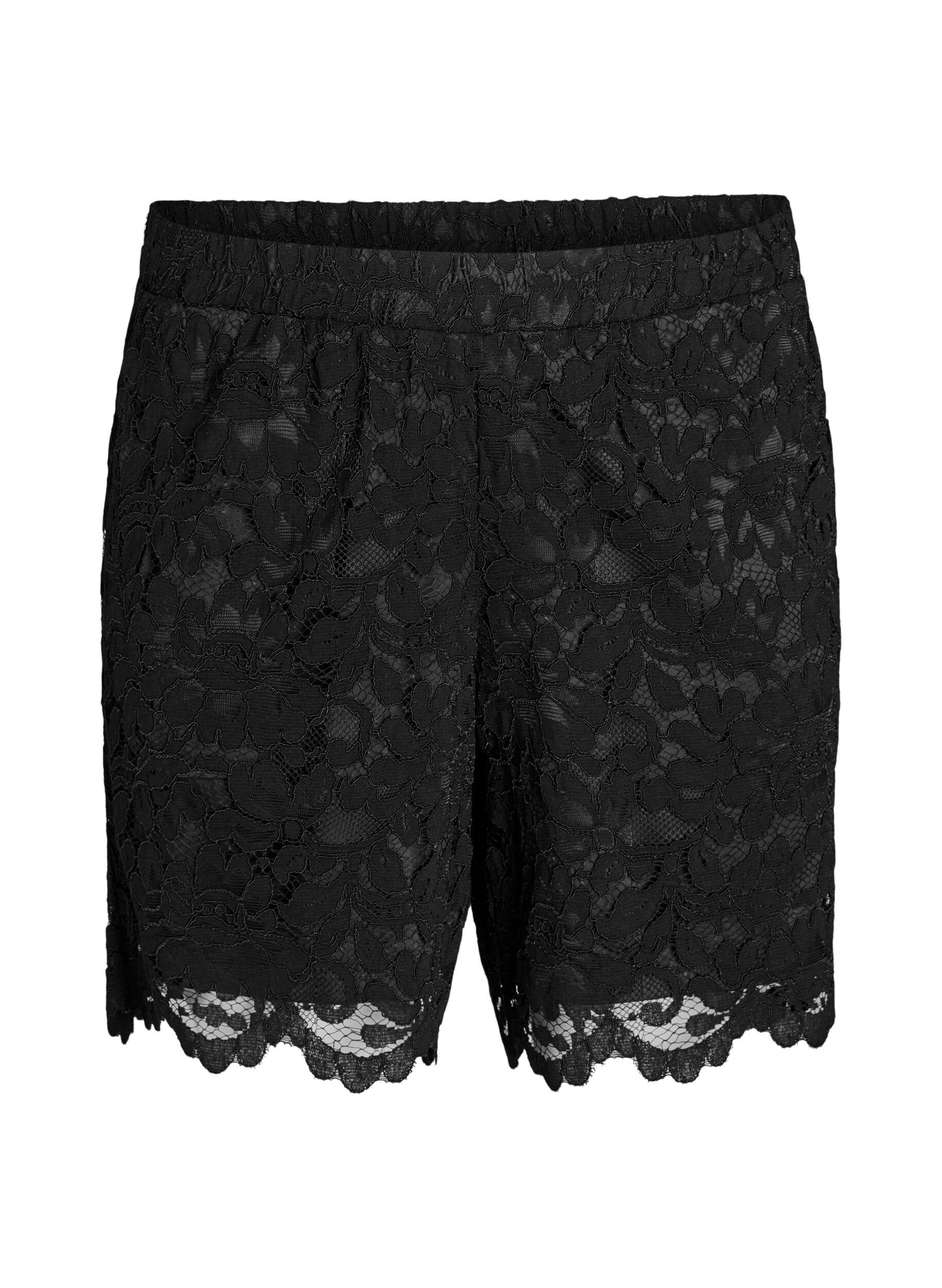 Zizzi Short en dentelle taille haute avec poches, Noir, Packshot image number 0