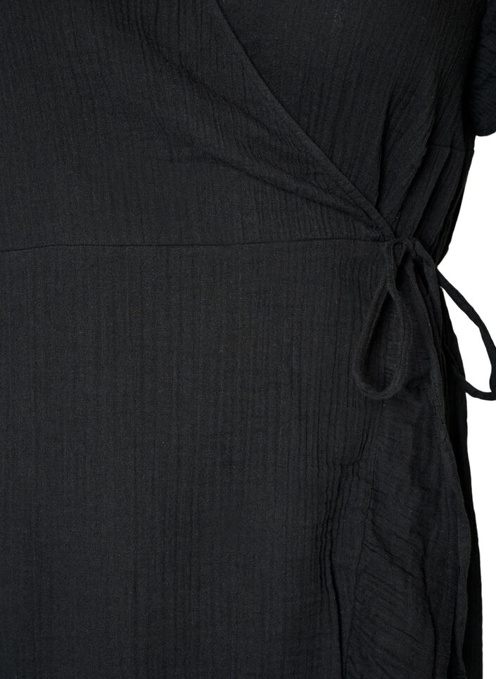 Robe portefeuille en mousseline de coton avec volants, Noir, Packshot image number 2