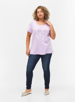 T-shirt en coton à manches courtes avec imprimé, Lavendula LOVE, Model image number 2