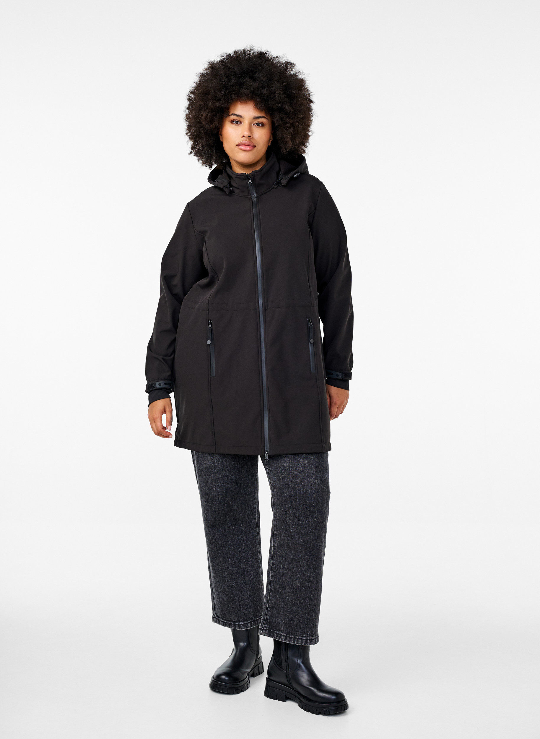 ZizziSoftshell jas met afneembare capuchon, Zwart, Model image number 1