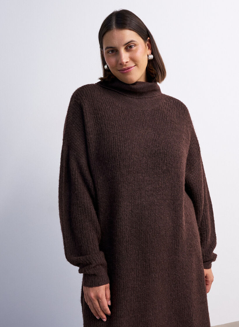 Robe en maille &agrave; col roul&eacute;, Marron, Model image number 3