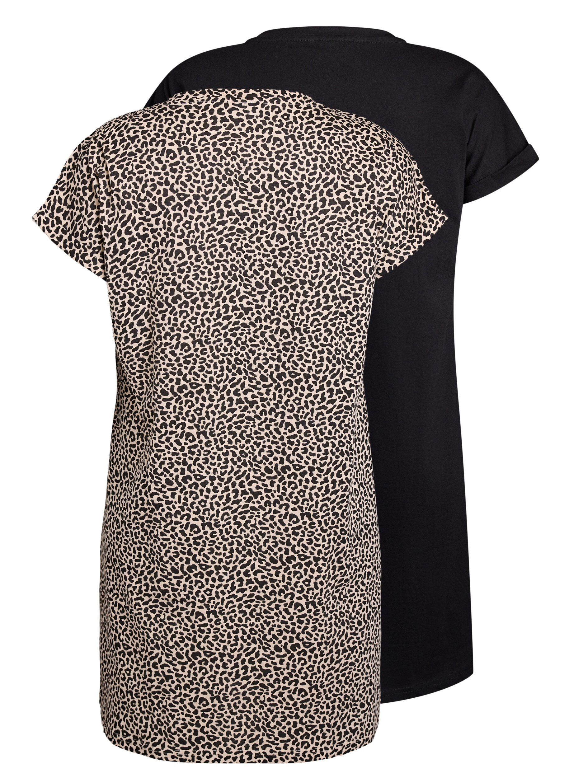 Zizzi2-pack T-shirtjurk met korte mouwen, Bruin, Packshot image number 1
