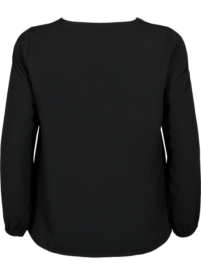 Blouse met V-hals en kanten randje, Black, Packshot image number 1
