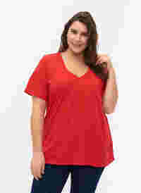 FLASH - T-shirt met v-hals, High Risk Red, Model
