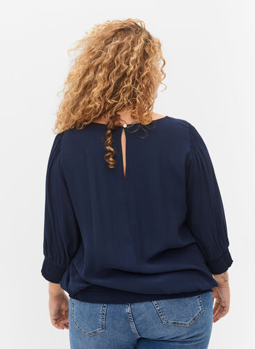 Effen viscose blouse met balloneffect, Navy Blazer, Model image number 1