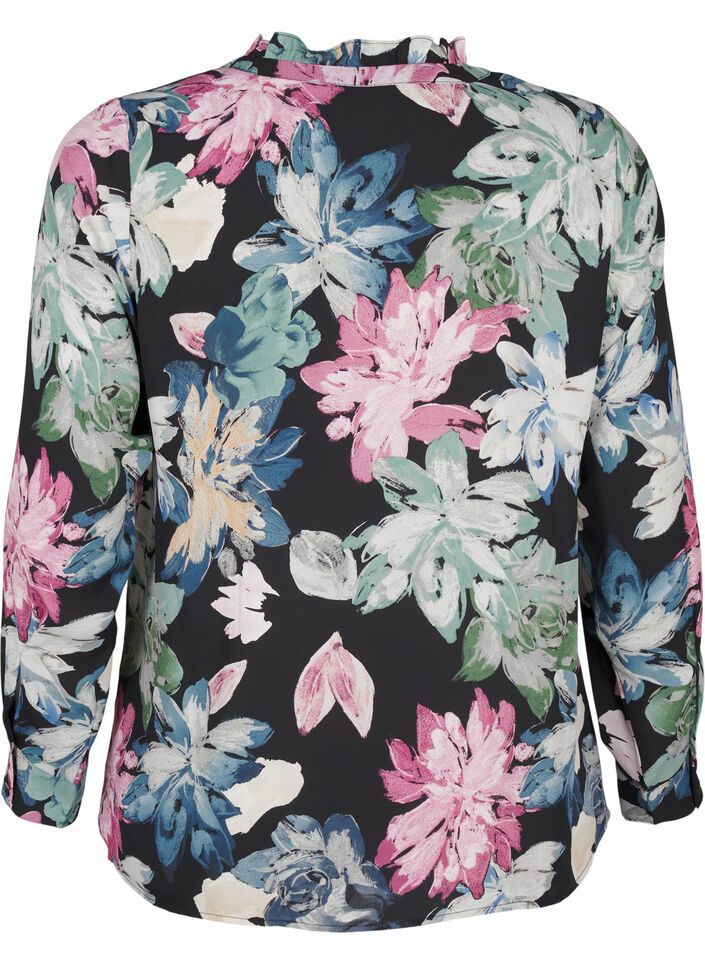 Blouse met lange mouwen en bloemenprint, Rose Flower AOP, Packshot image number 1