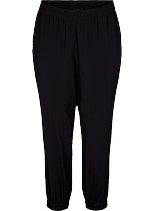 Pantalon ample en mélange de viscose avec bord élastiqué, Black, Packshot image number 0