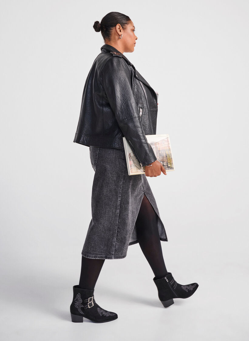 Wide fit - Korte laars met studs en gespen, Black, Image image number 0