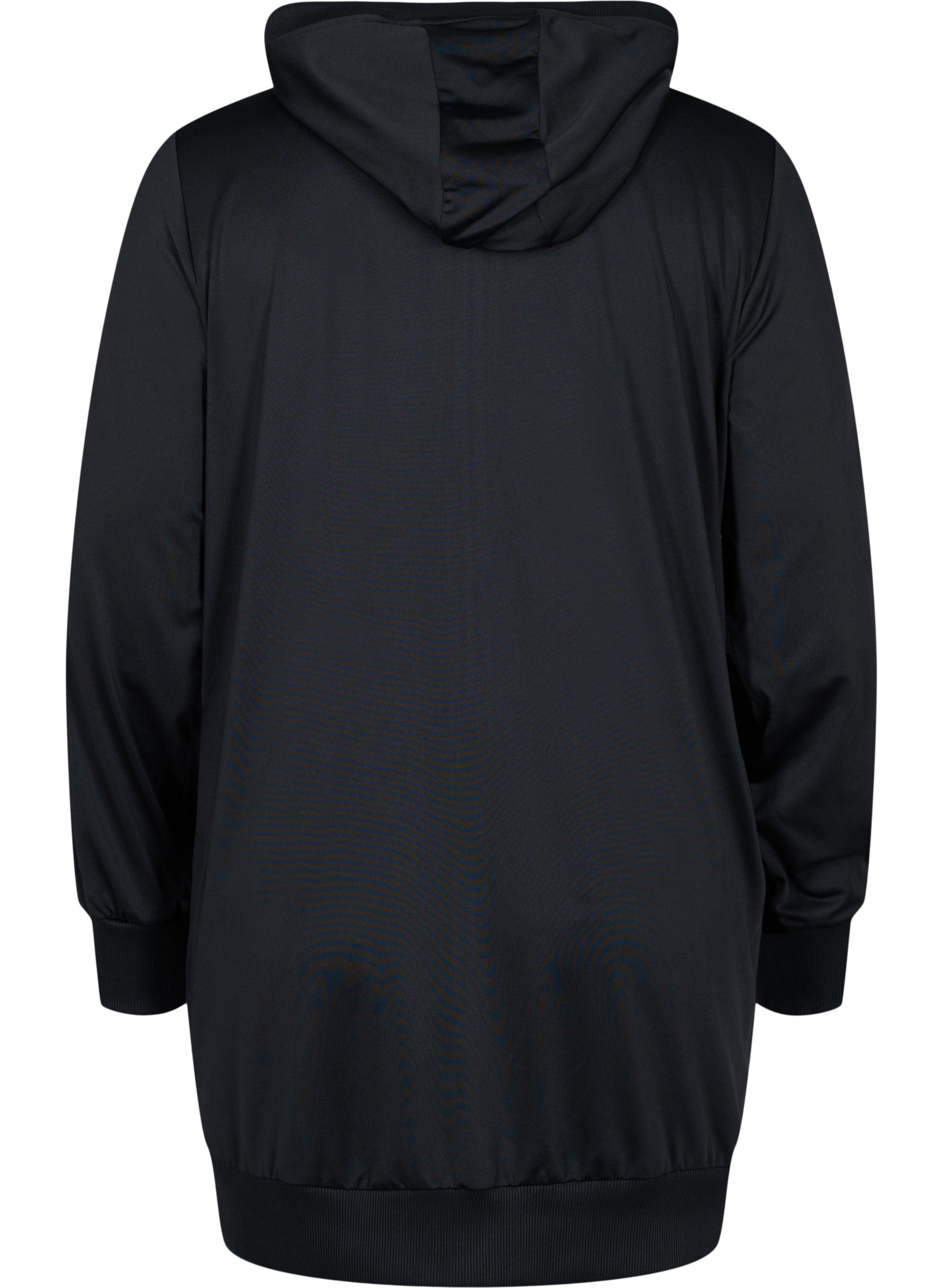 Cardigan de sport long avec capuche et poche, Black, Packshot image number 1
