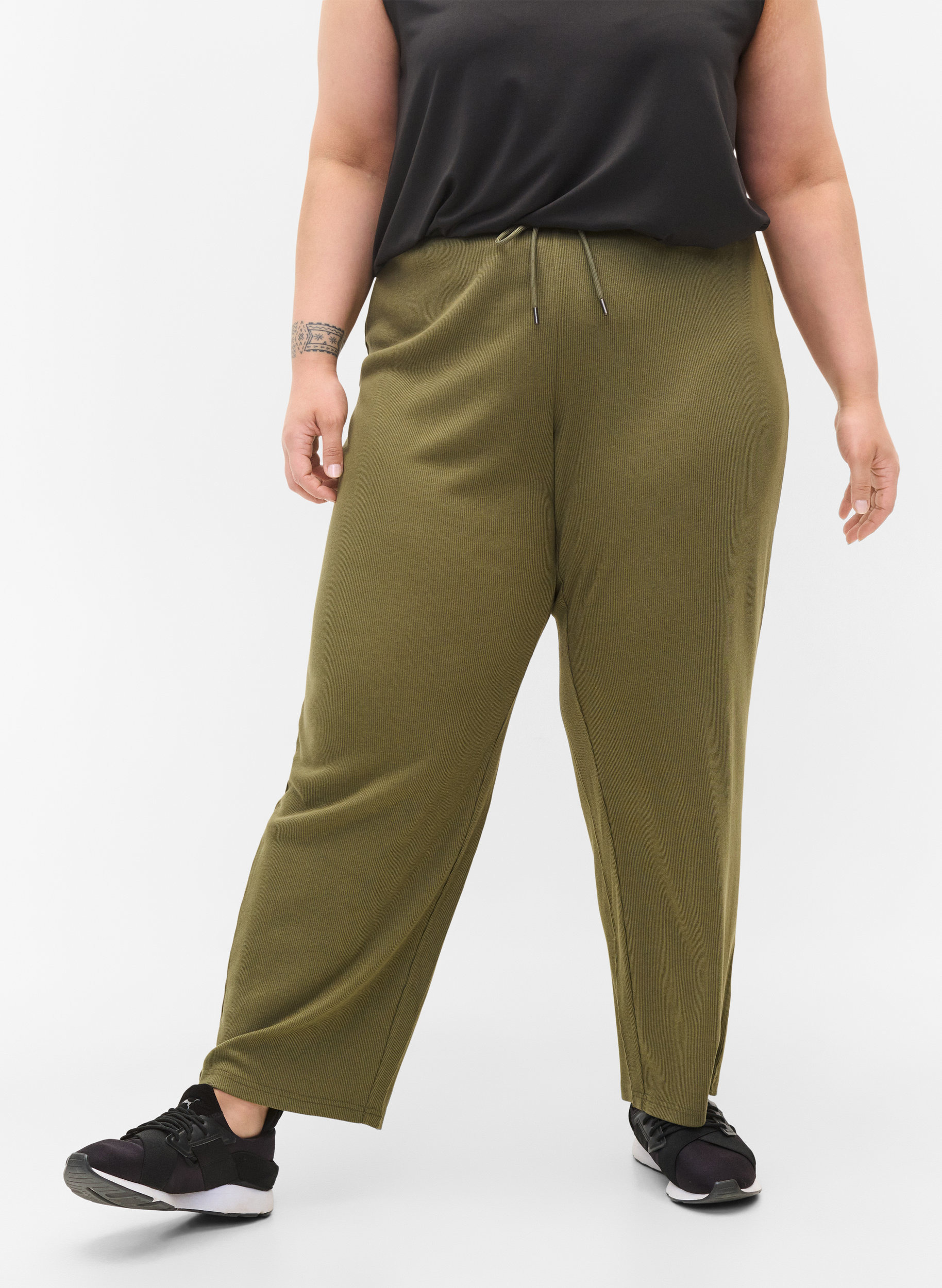 Pantalon ample en coton mélangé, Ivy Green, Model image number 2