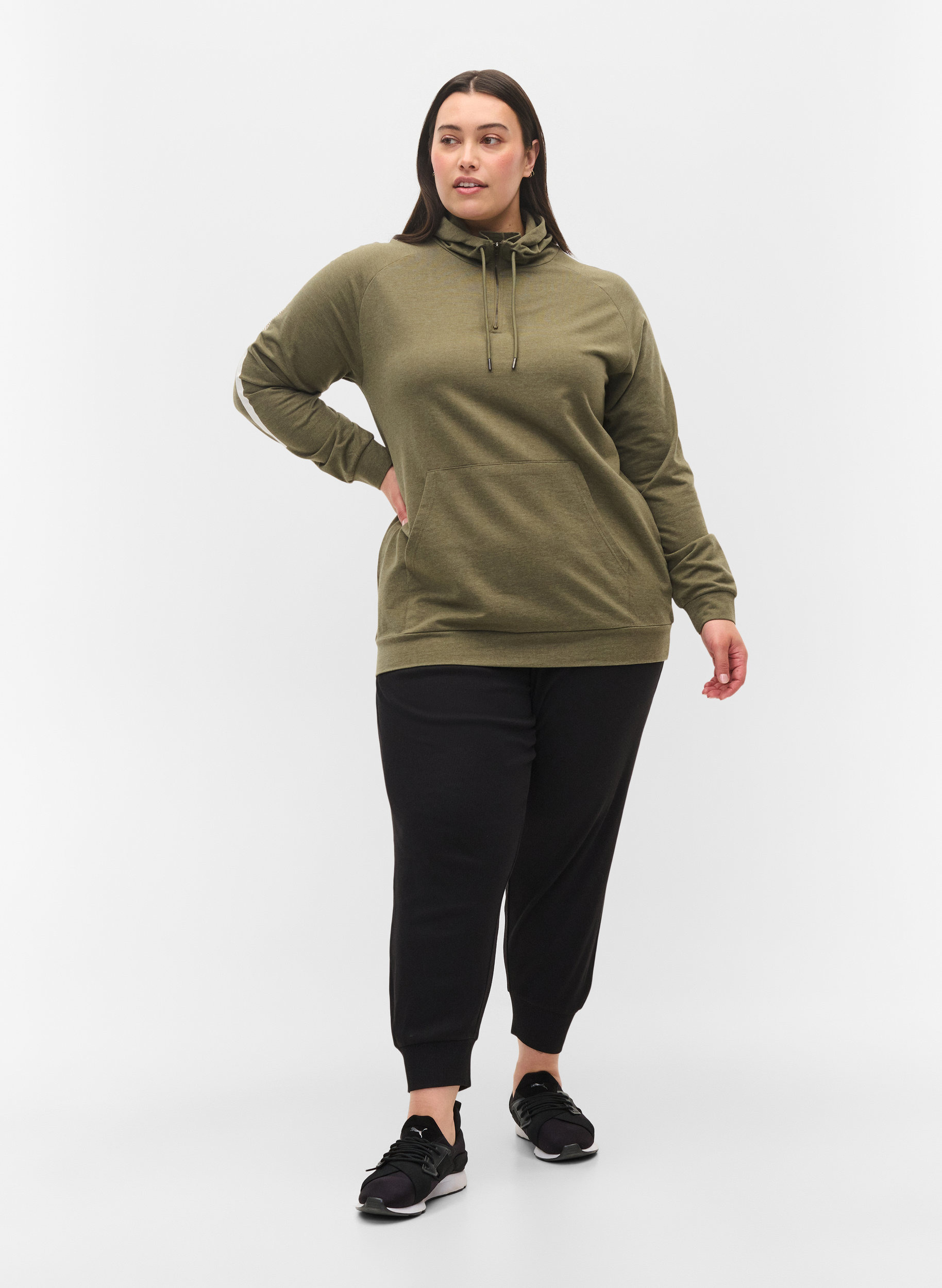 Sweat-shirt à capuche et fermeture éclair, Ivy Green Melange, Model image number 3