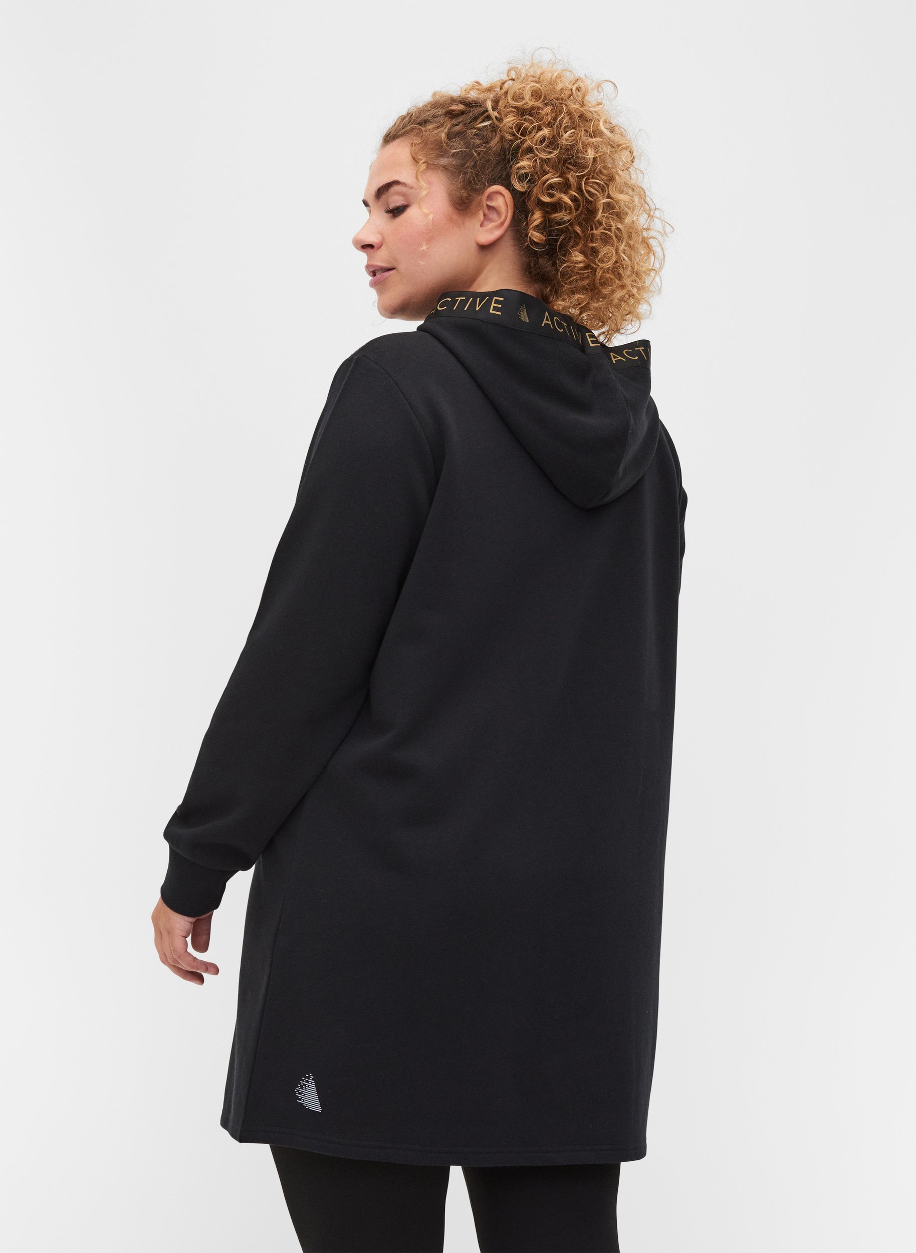 Robe pull avec capuche et poche, Black, Model image number 1